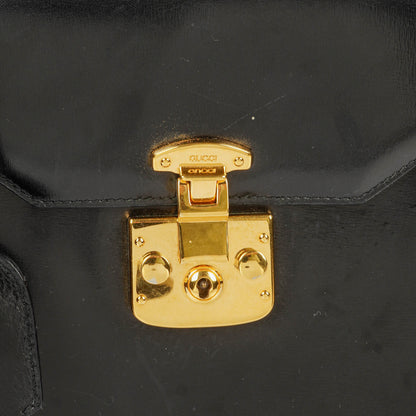 Gucci Vintage Lady Lock Tasche aus glänzendem schwarzem Leder