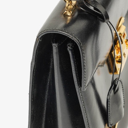 Gucci Vintage Lady Lock Tasche aus glänzendem schwarzem Leder