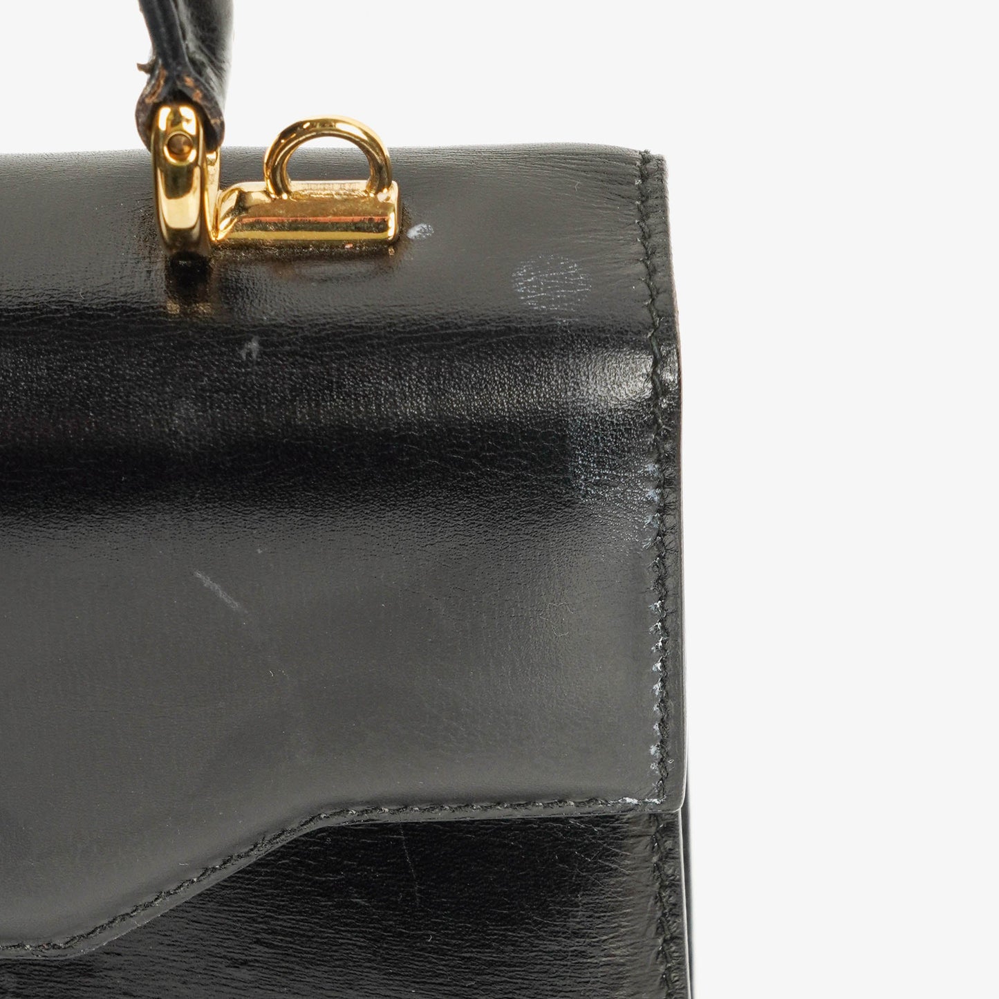 Gucci Vintage Lady Lock Tasche aus glänzendem schwarzem Leder