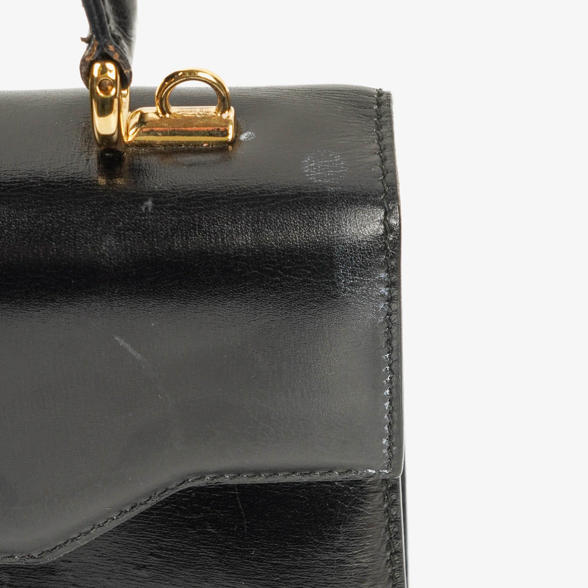 Gucci Vintage Lady Lock Tasche aus glänzendem schwarzem Leder