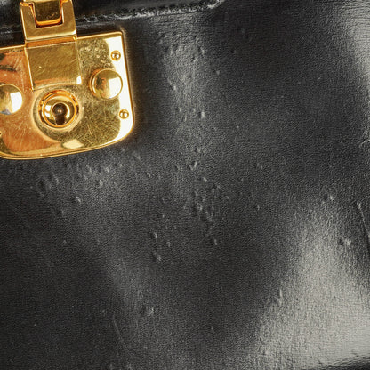 Gucci Vintage Lady Lock Tasche aus glänzendem schwarzem Leder