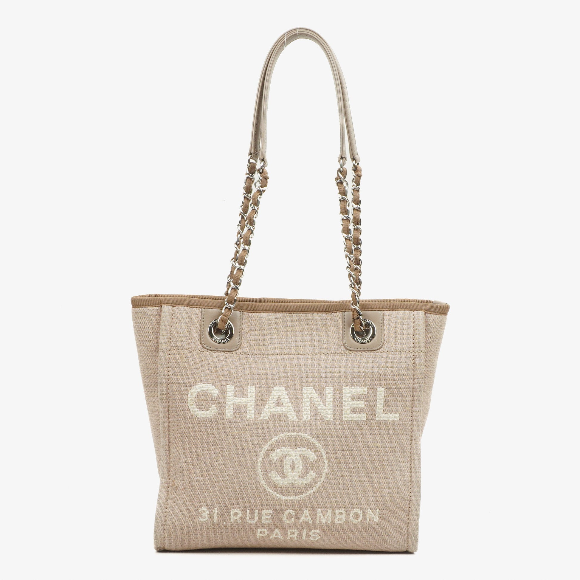 Chanel North/South Deauville Shopping Tote aus beigem Canvas