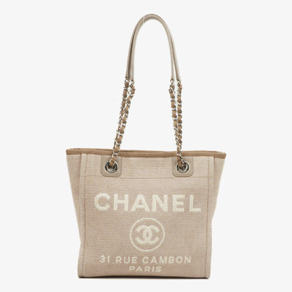 Chanel North/South Deauville Shopping Tote aus beigem Canvas