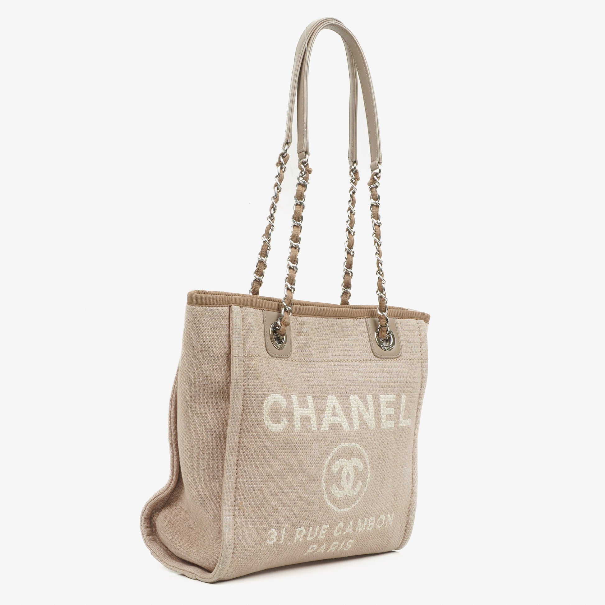 Chanel North/South Deauville Shopping Tote aus beigem Canvas
