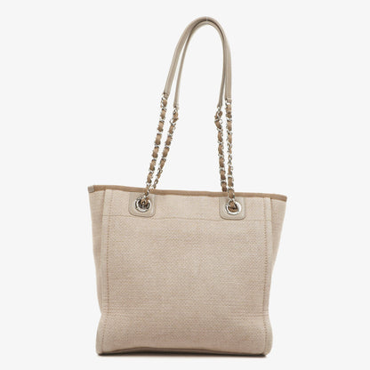Chanel North/South Deauville Shopping Tote aus beigem Canvas