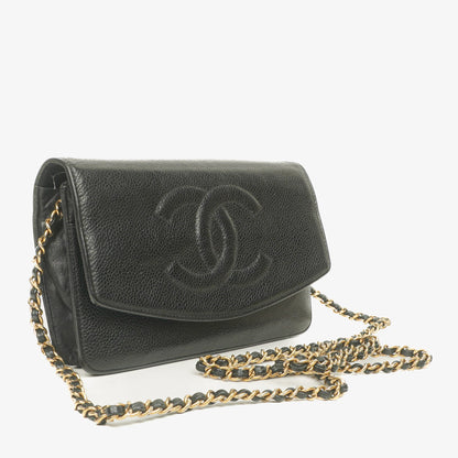 Chanel Timeless CC Wallet on Chain WOC in schwarzem Caviar