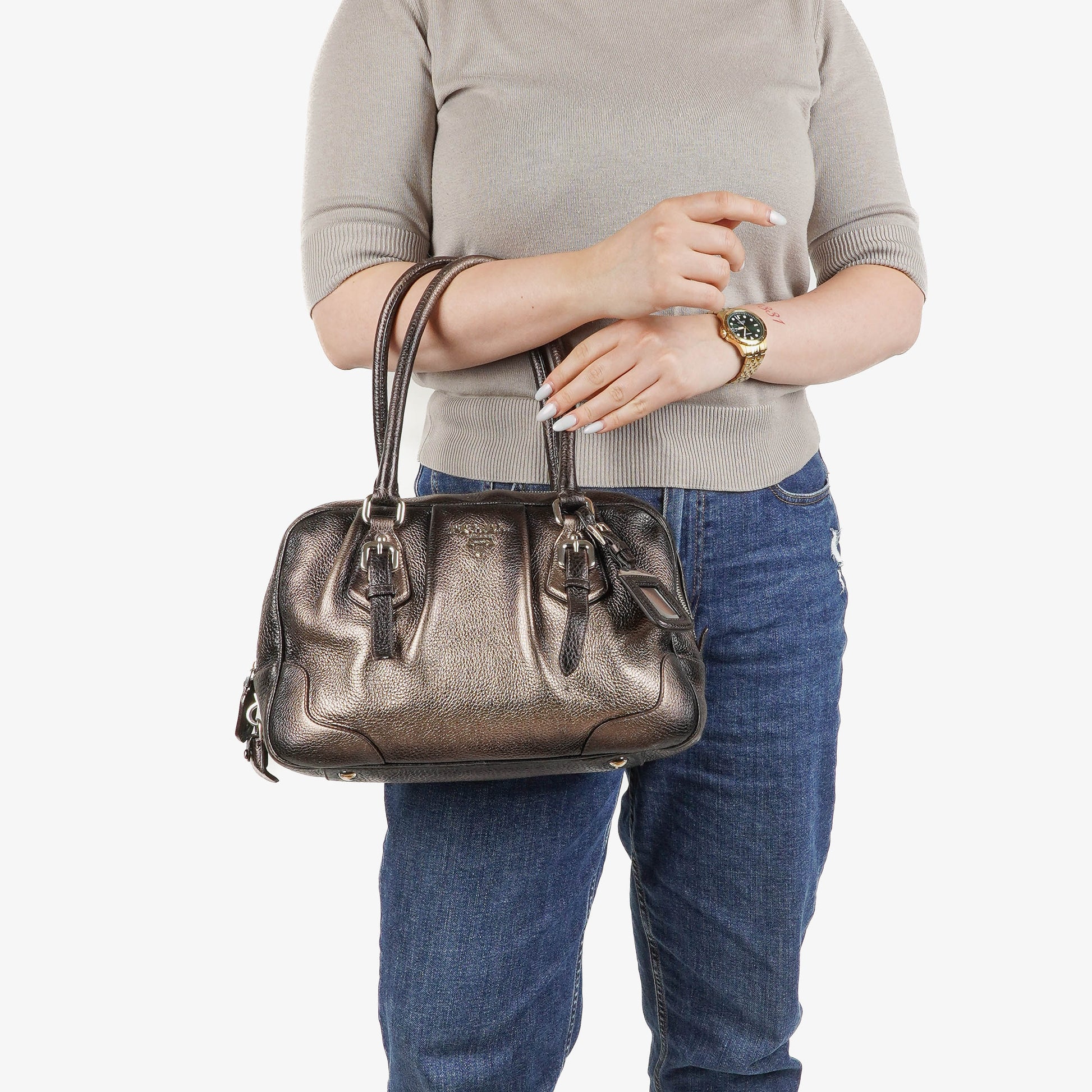 Prada Vitello Daino Antik Piombo Handtasche