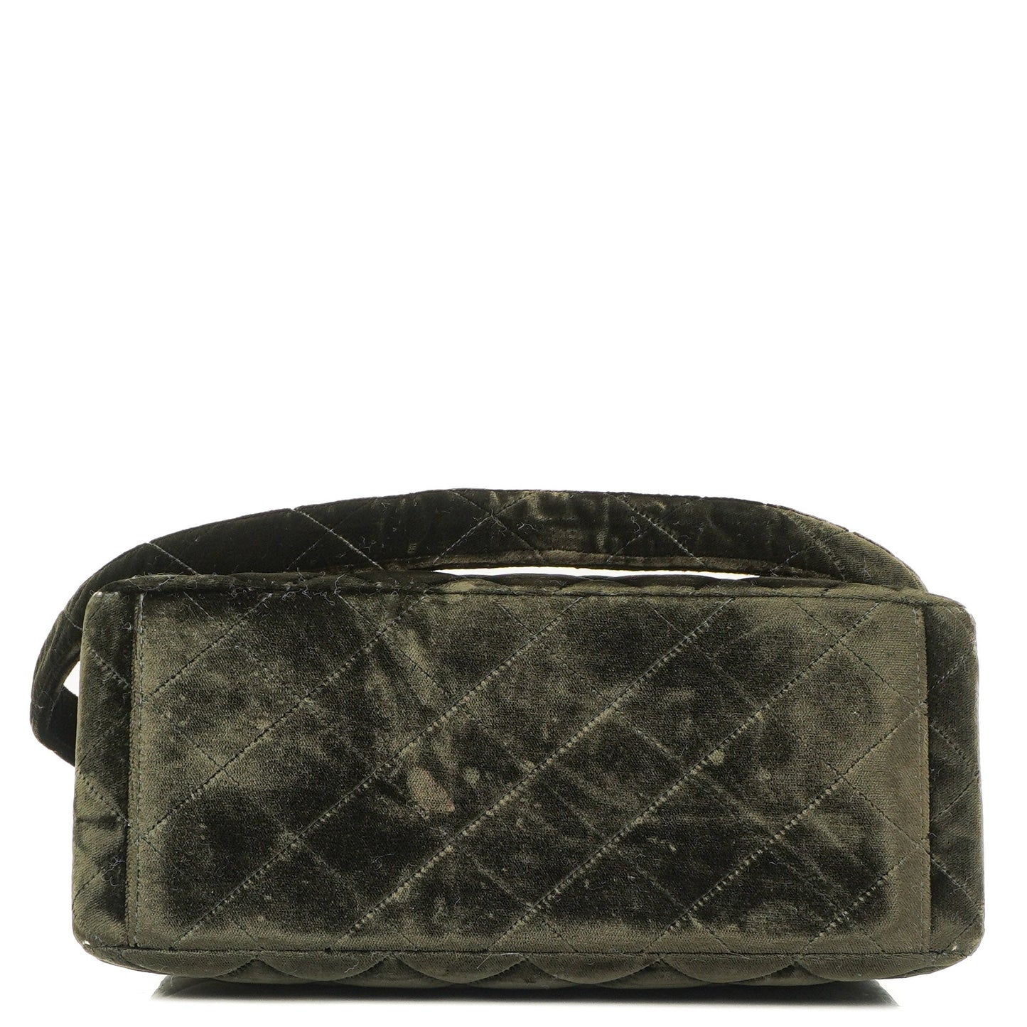 Chanel Flap Schultertasche aus olivgrünem gestepptem Samt