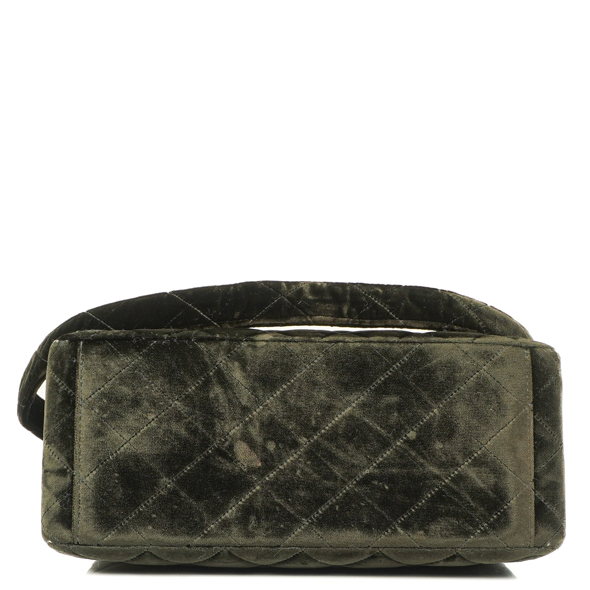 Chanel Flap Schultertasche aus olivgrünem gestepptem Samt