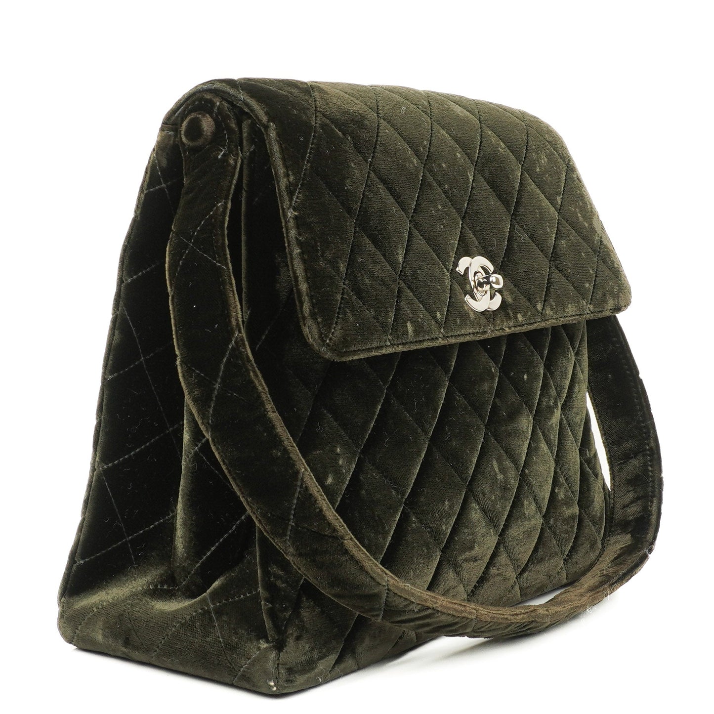 Chanel Flap Schultertasche aus olivgrünem gestepptem Samt