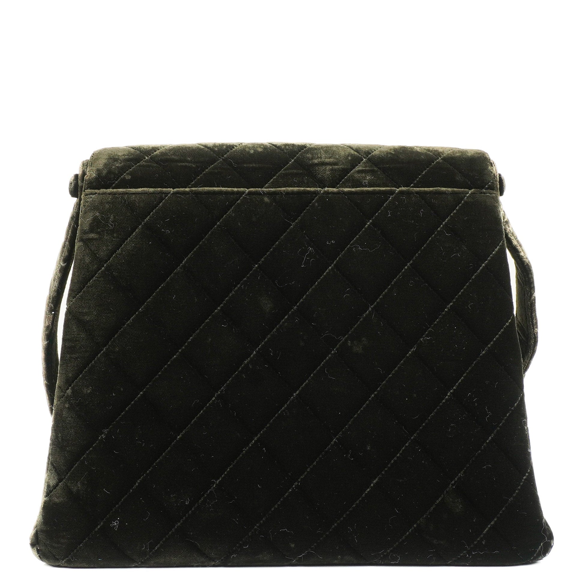 Chanel Flap Schultertasche aus olivgrünem gestepptem Samt
