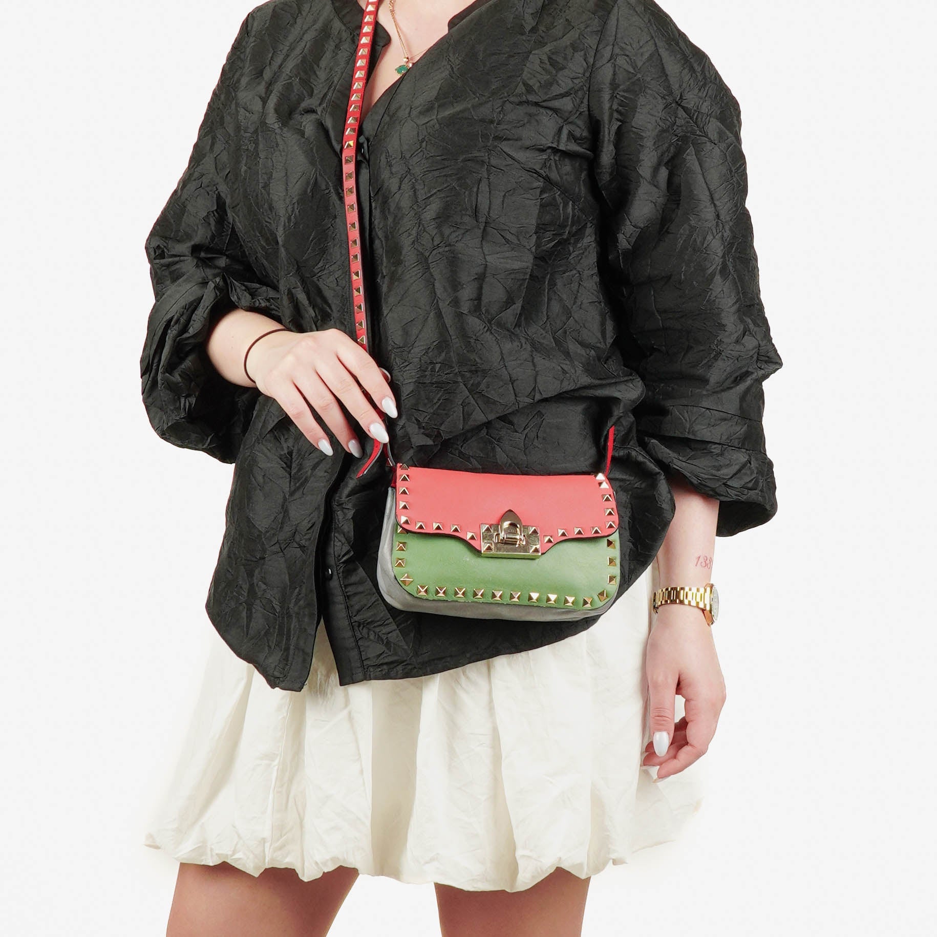 Valentino Garavani Rockstud Flip-Lock Klappentasche aus dreifarbigem Leder