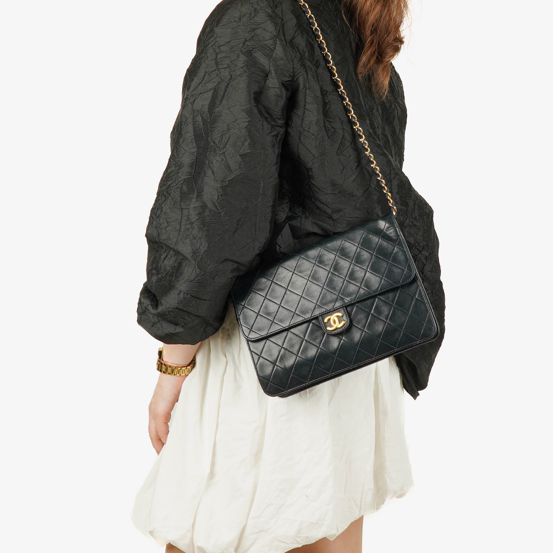 Chanel Classic Single Flap Tasche aus dunkelnavy gestepptem Lammleder mit 24K vergoldeter Hardware
