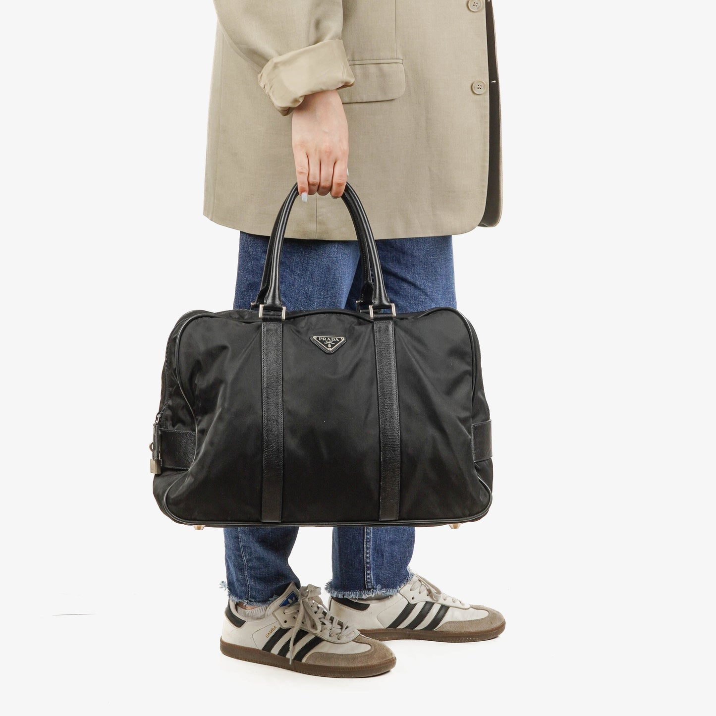 Prada Viaggio Reisetasche aus schwarzem Nylon und Nero Leder