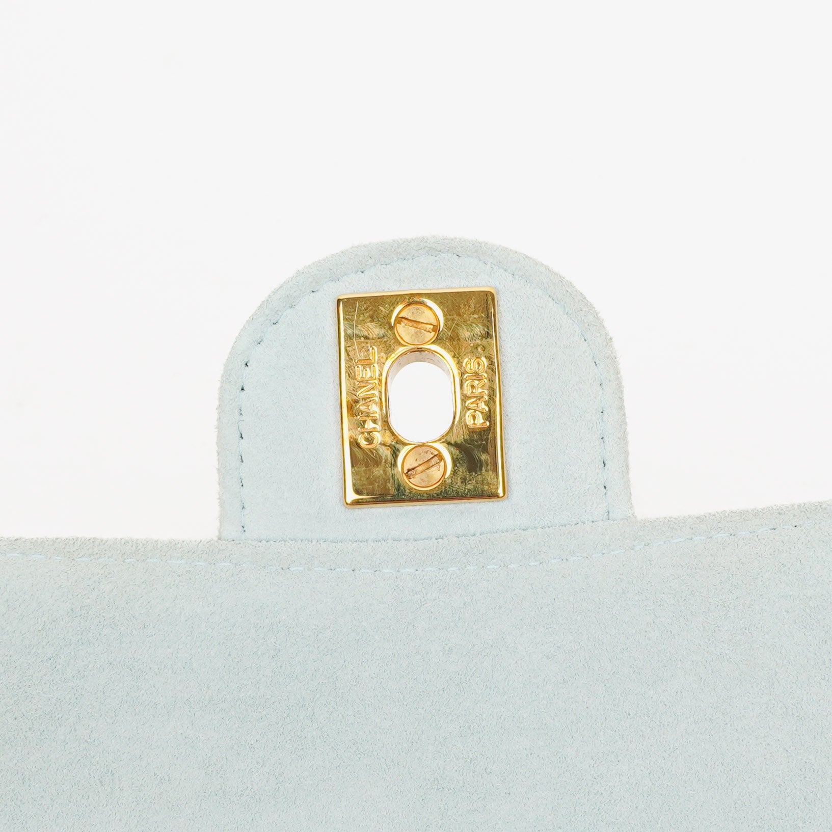 Chanel Vintage Mini Flap Tasche aus hellblauem gestepptem Wildleder