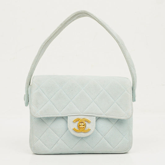 Chanel Vintage Mini Flap Tasche aus hellblauem gestepptem Wildleder