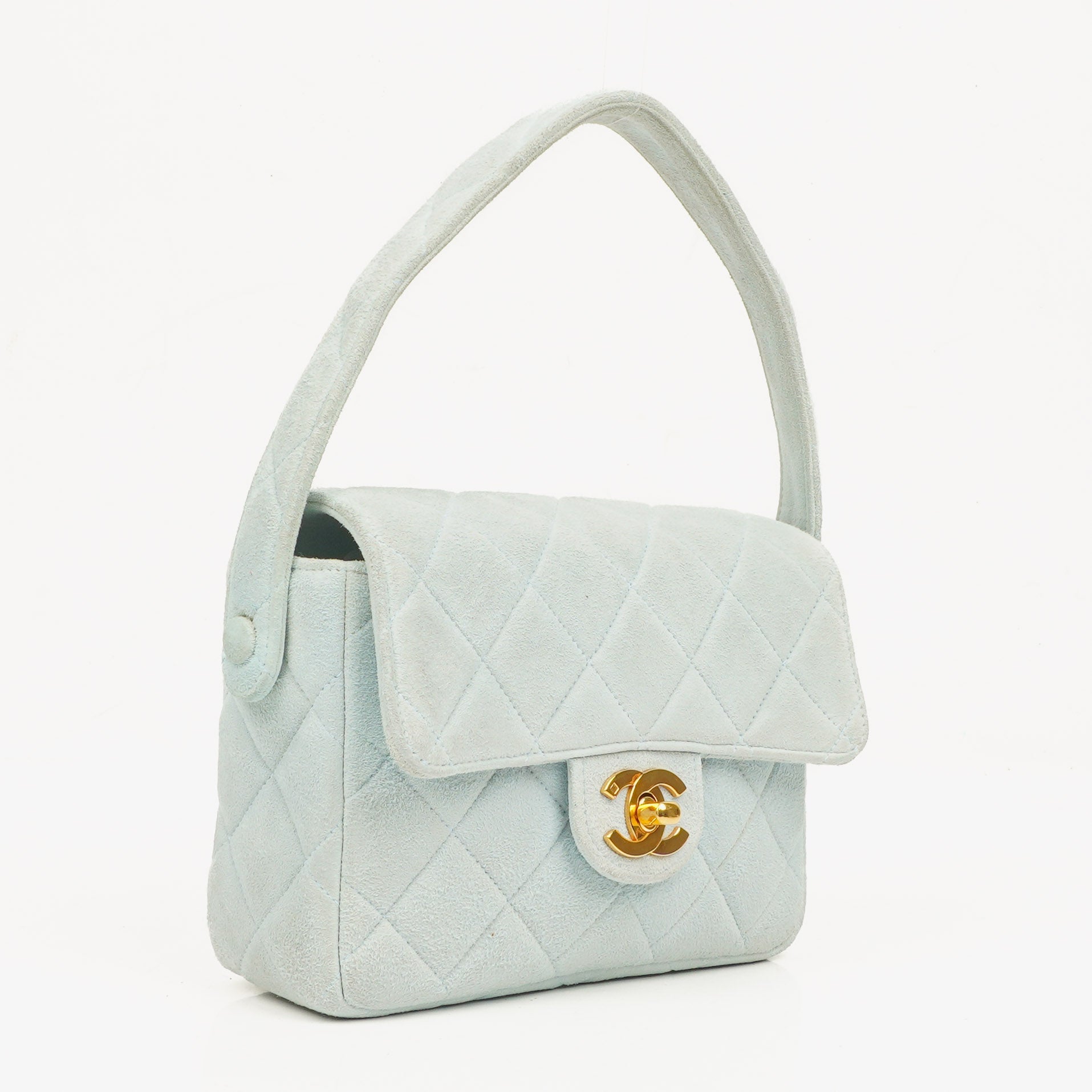 Chanel Vintage Mini Flap Tasche aus hellblauem gestepptem Wildleder