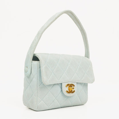 Chanel Vintage Mini Flap Tasche aus hellblauem gestepptem Wildleder