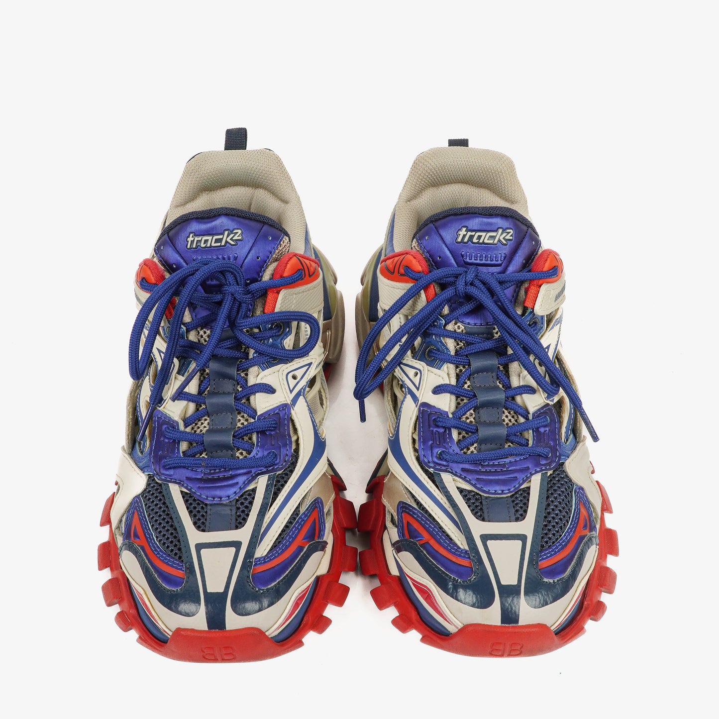 Balenciaga Track.2 Rubber Mesh Bi-Color Beige Blau Rot Open Sneakers 42