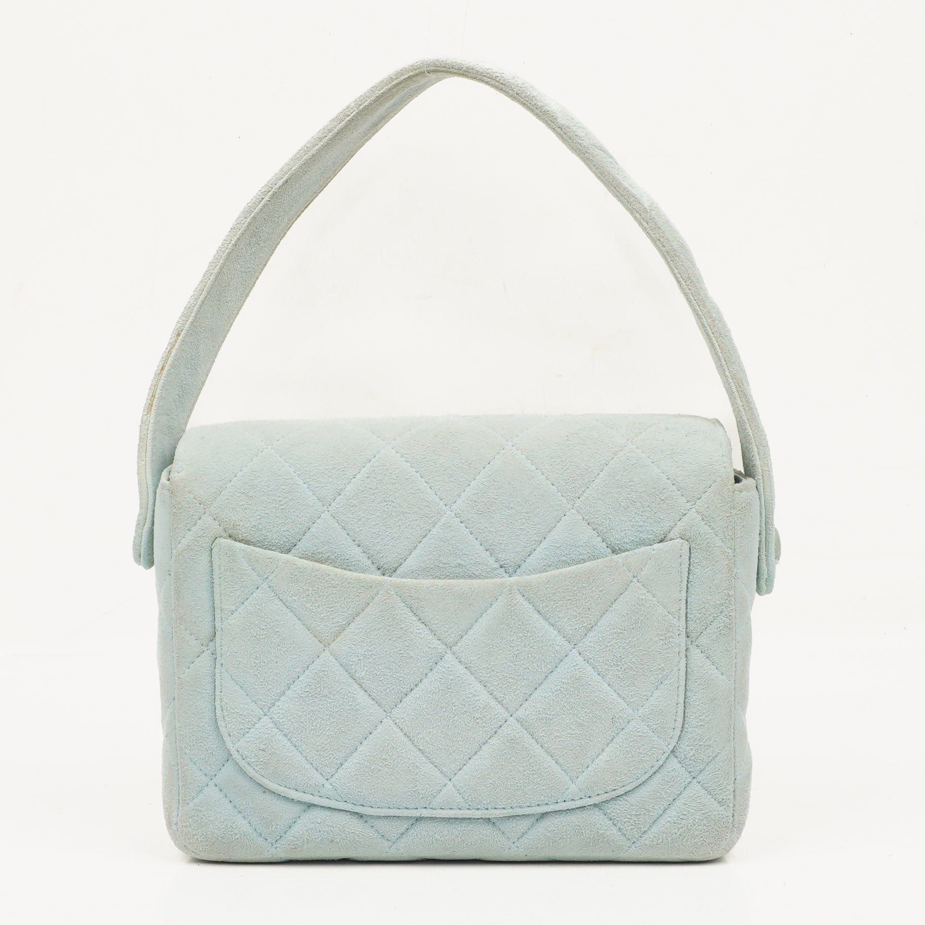 Chanel Vintage Mini Flap Tasche aus hellblauem gestepptem Wildleder