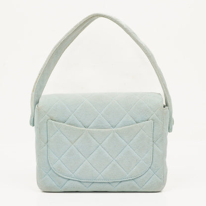 Chanel Vintage Mini Flap Tasche aus hellblauem gestepptem Wildleder