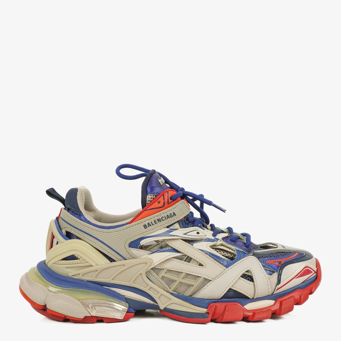 Balenciaga Track.2 Rubber Mesh Bi-Color Beige Blau Rot Open Sneakers 42
