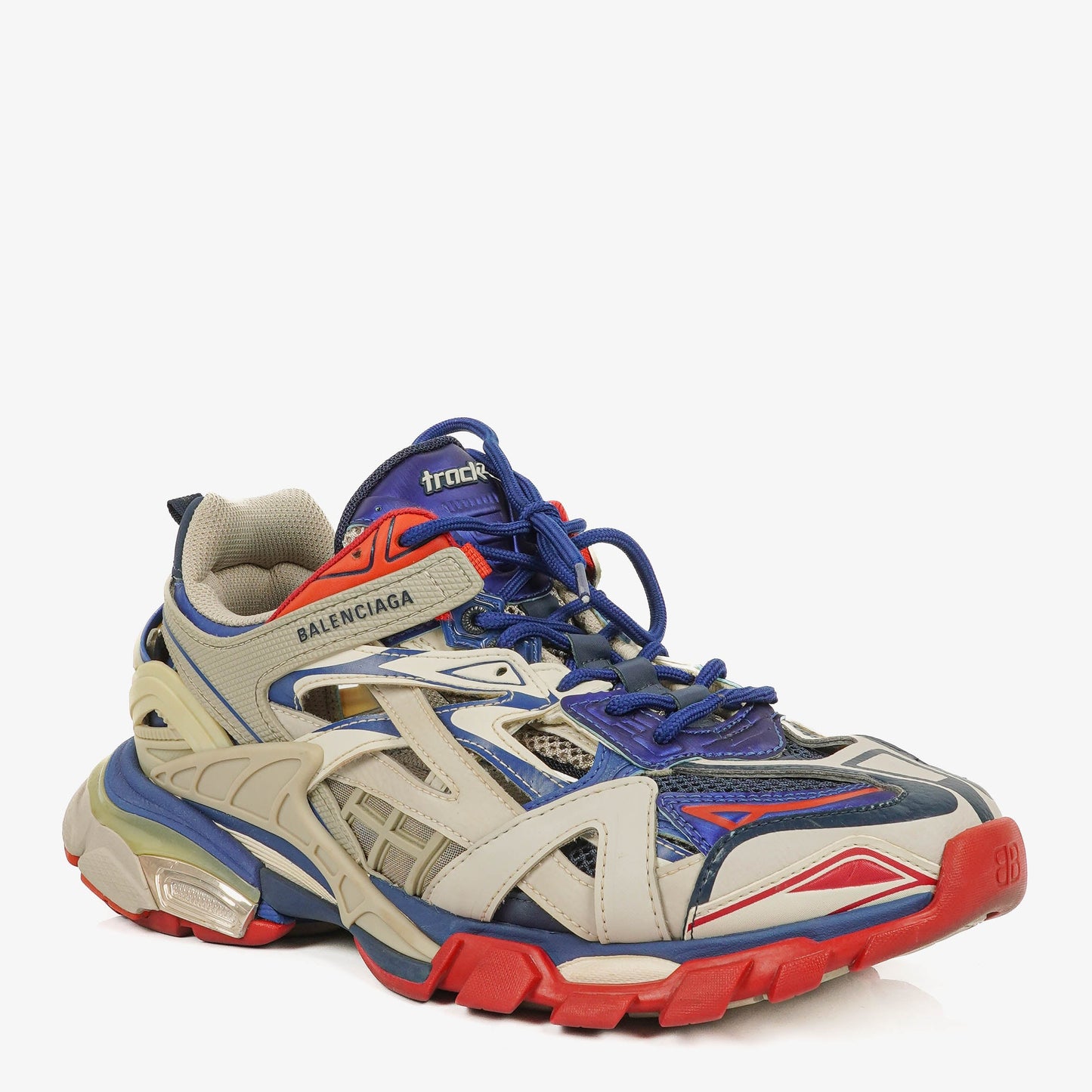 Balenciaga Track.2 Rubber Mesh Bi-Color Beige Blau Rot Open Sneakers 42