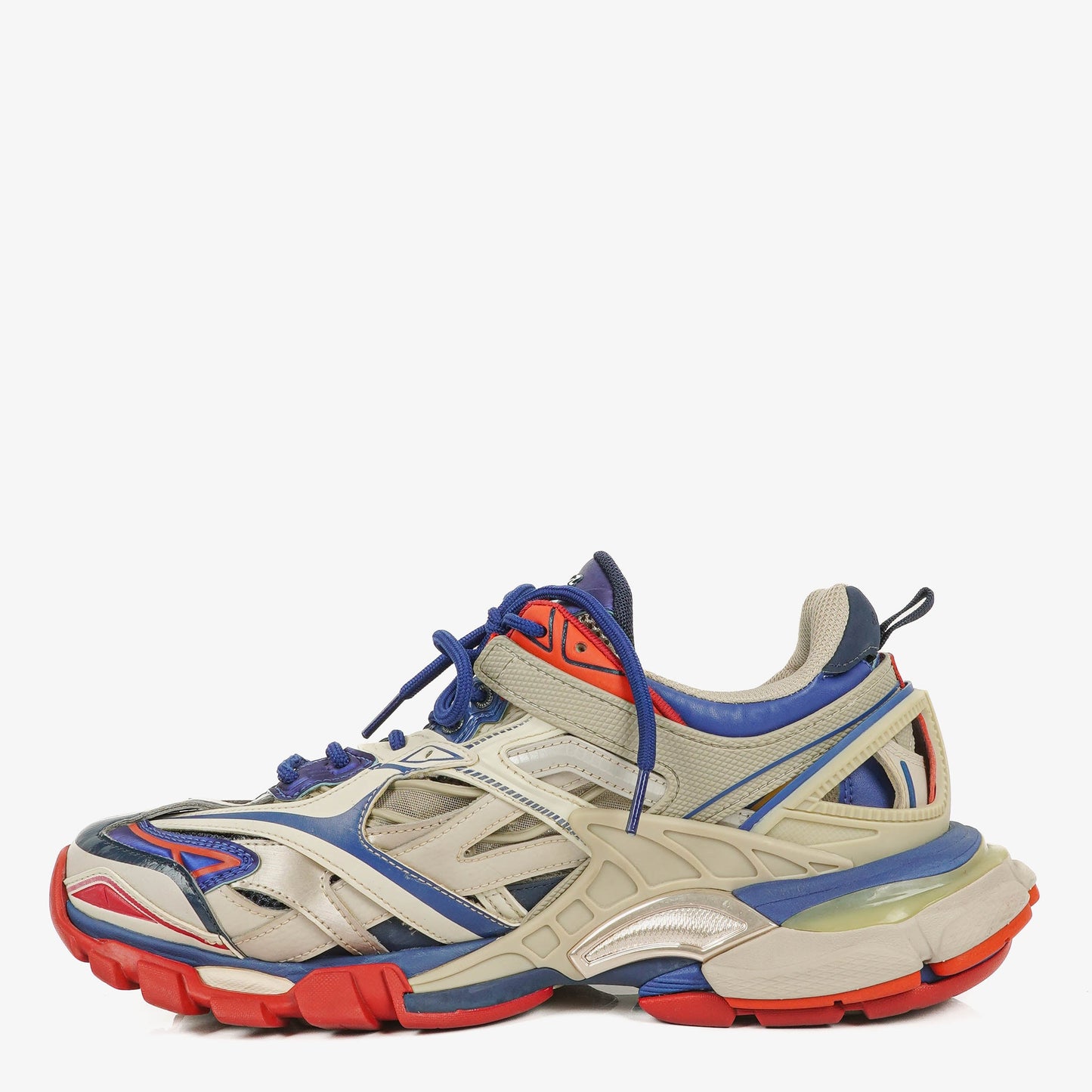 Balenciaga Track.2 Rubber Mesh Bi-Color Beige Blau Rot Open Sneakers 42