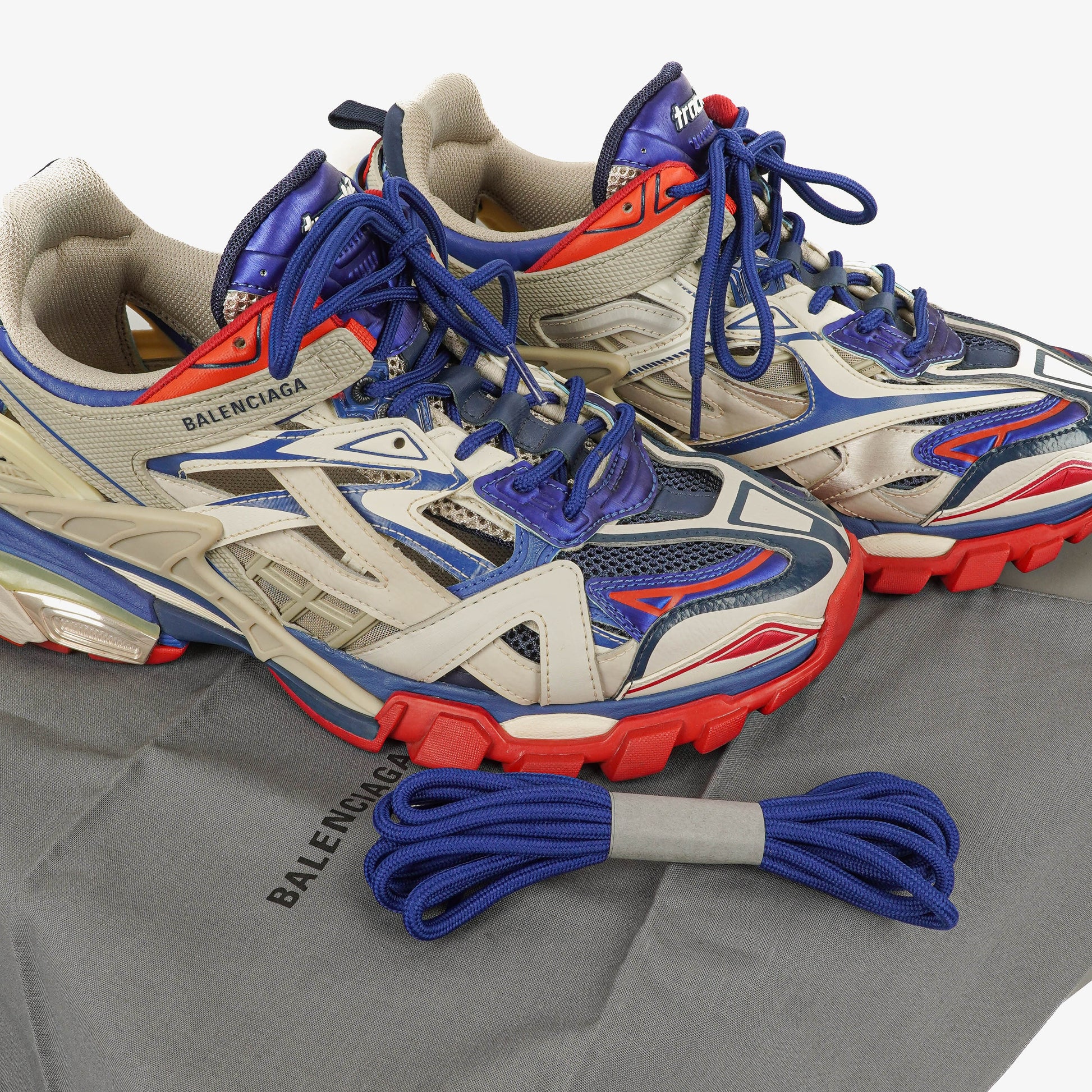 Balenciaga Track.2 Rubber Mesh Bi-Color Beige Blau Rot Open Sneakers 42