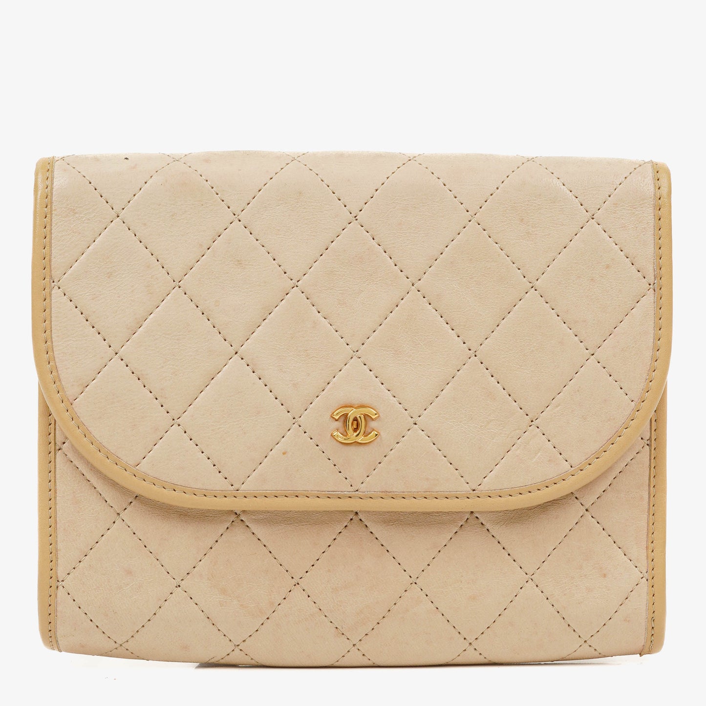 CHANEL Mini Flap Bag aus beigem gestepptem Lammleder mit 24K vergoldeten Beschlägen