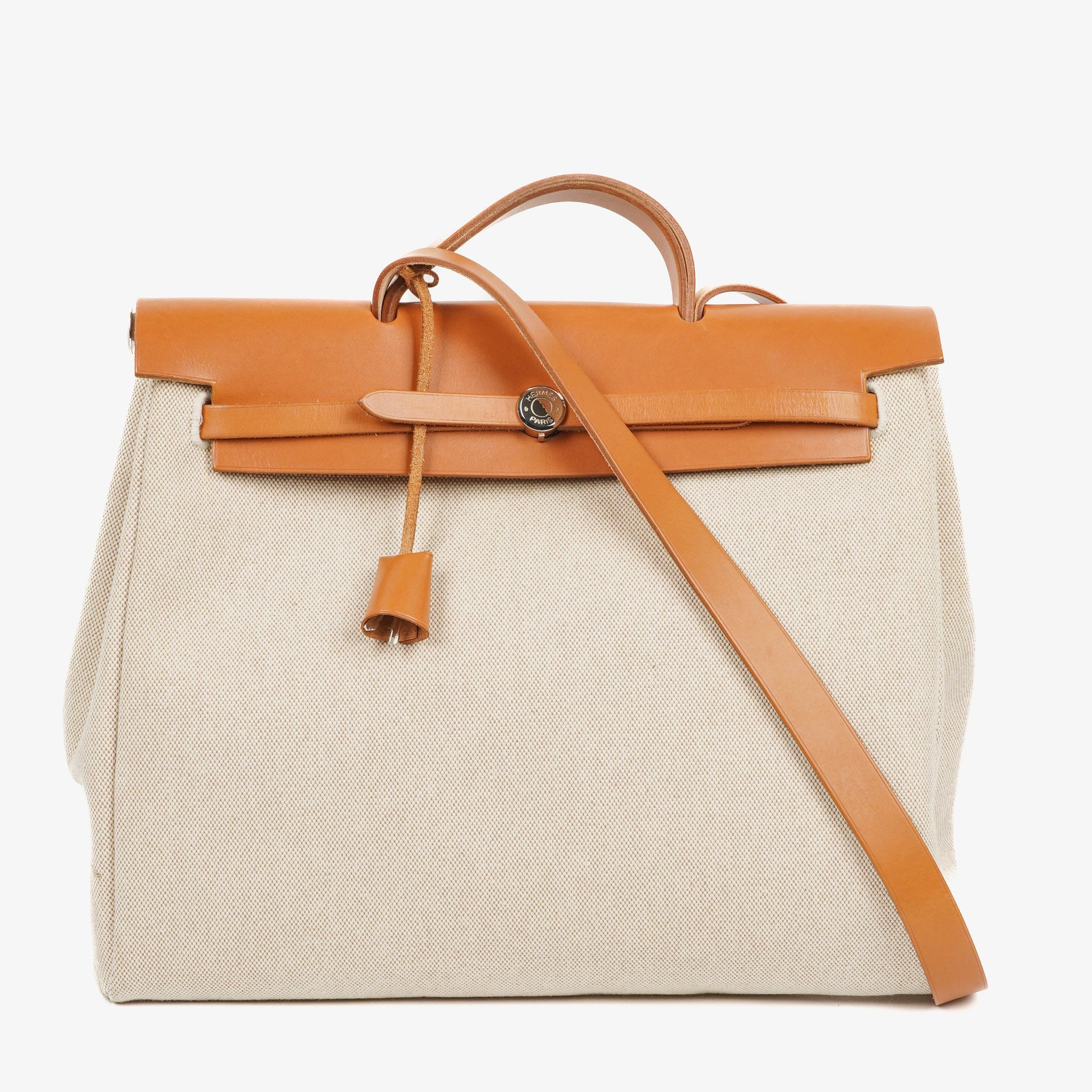 Hermès Herbag MM 2-Way Schultertasche aus Vache Hunter Criss Viking in Ecru Beige Naturel