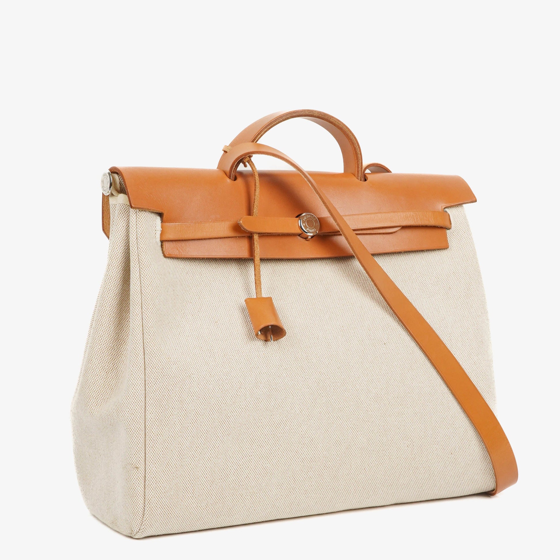 Hermès Herbag MM 2-Way Schultertasche aus Vache Hunter Criss Viking in Ecru Beige Naturel