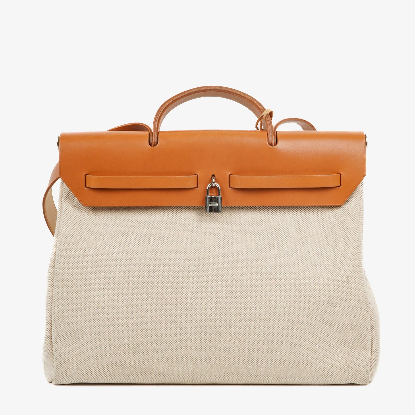 Hermès Herbag MM 2-Way Schultertasche aus Vache Hunter Criss Viking in Ecru Beige Naturel