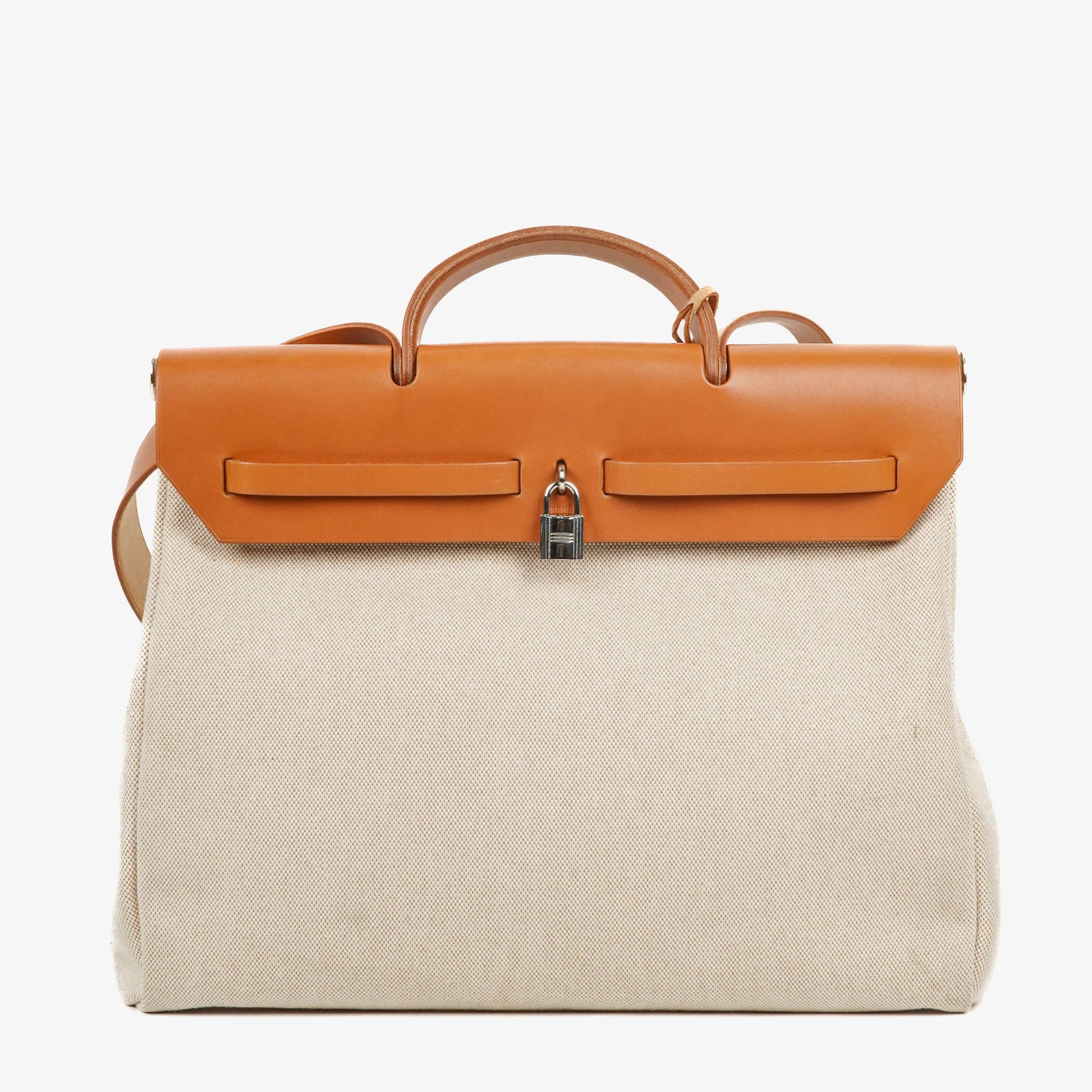 Hermès Herbag MM 2-Way Schultertasche aus Vache Hunter Criss Viking in Ecru Beige Naturel