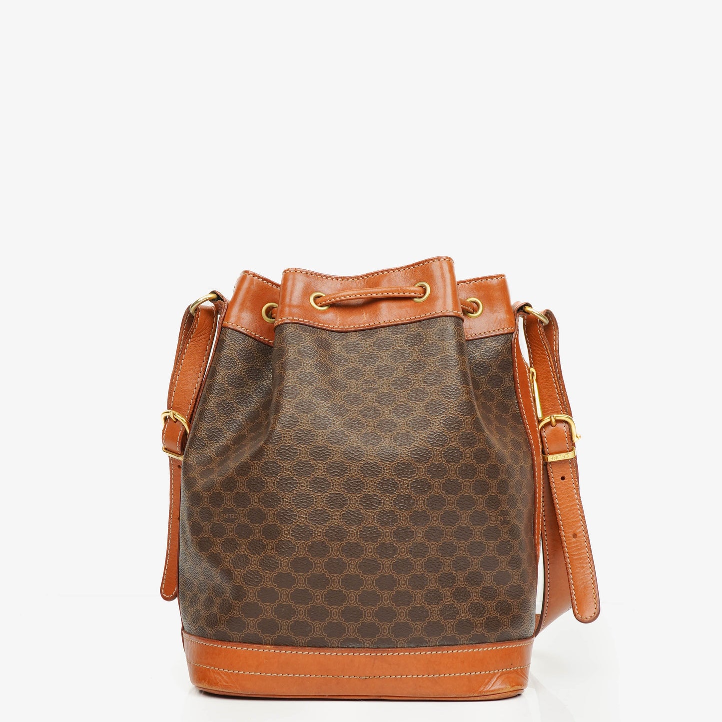 Celine Vintage Macadam Triomphe Bucket Bag mit Zugband in Braun