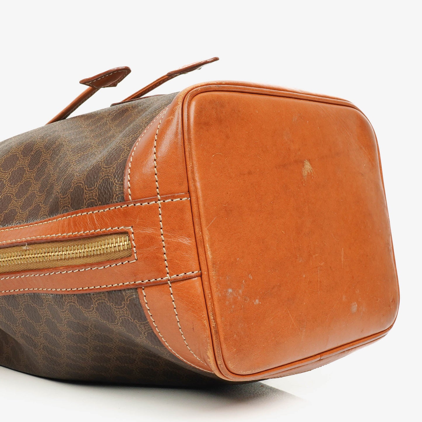 Celine Vintage Macadam Triomphe Bucket Bag mit Zugband in Braun