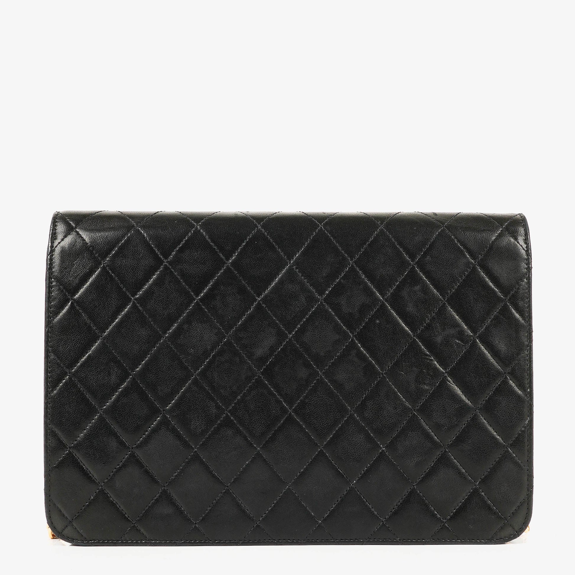 Chanel Medium Classic Single Flap Bag aus schwarzem gestepptem Lammleder mit 24K vergoldeter Hardware