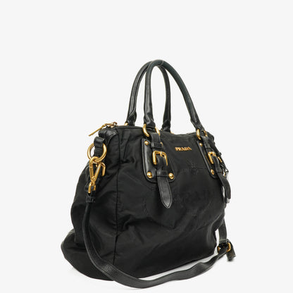 Prada Nero Nylon Logo-Jacquard Henkeltasche