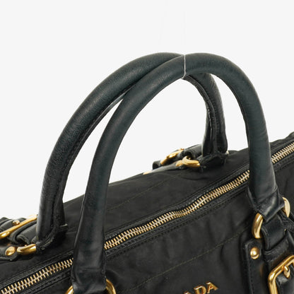Prada Nero Nylon Logo-Jacquard Henkeltasche