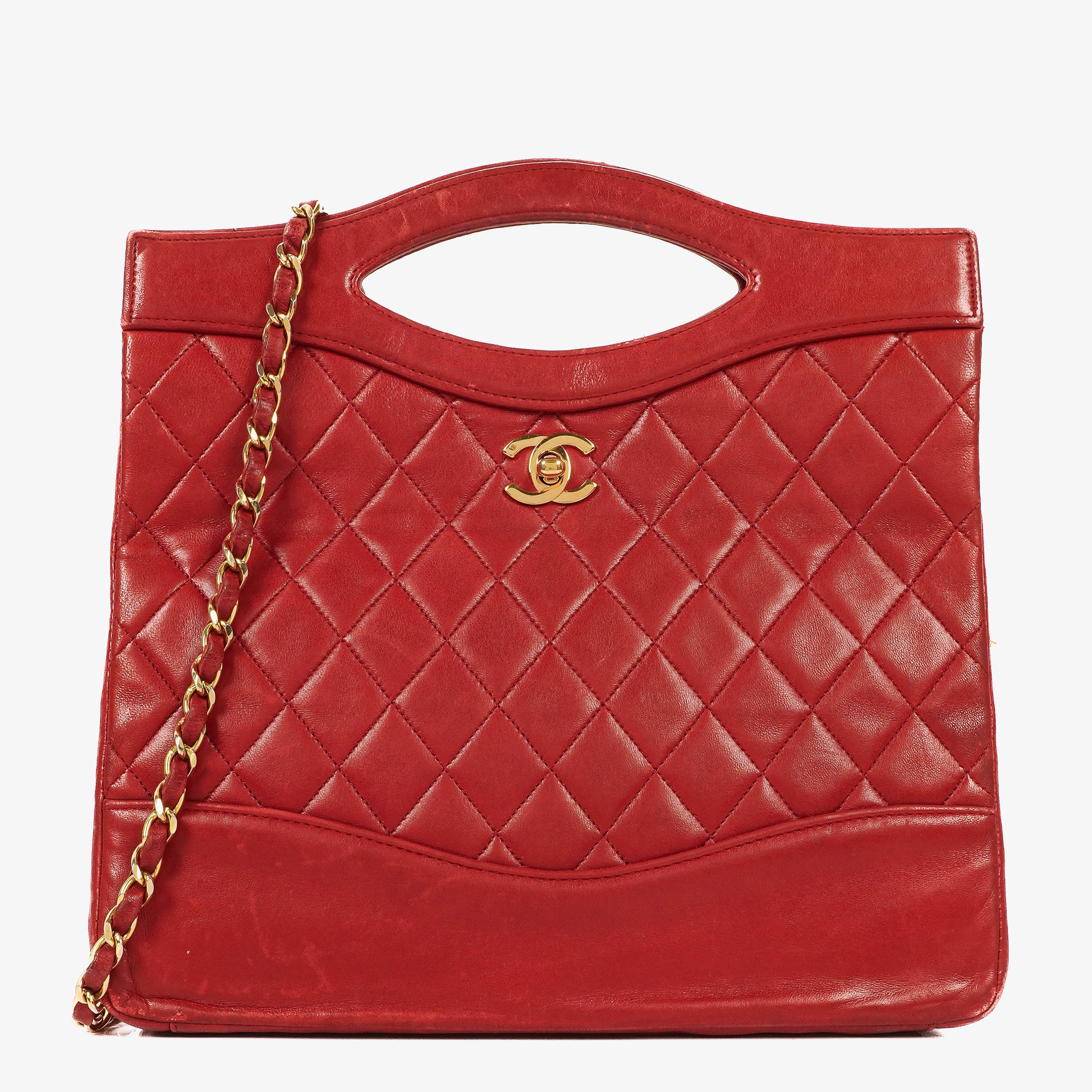 Chanel Vintage Shopping Tote Small aus rotem Lammleder