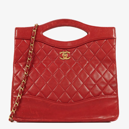 Chanel Vintage Shopping Tote Small aus rotem Lammleder