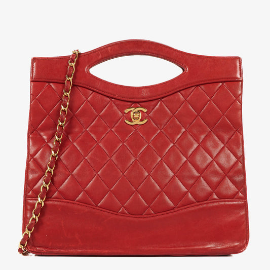 Chanel Vintage Shopping Tote Small aus rotem Lammleder