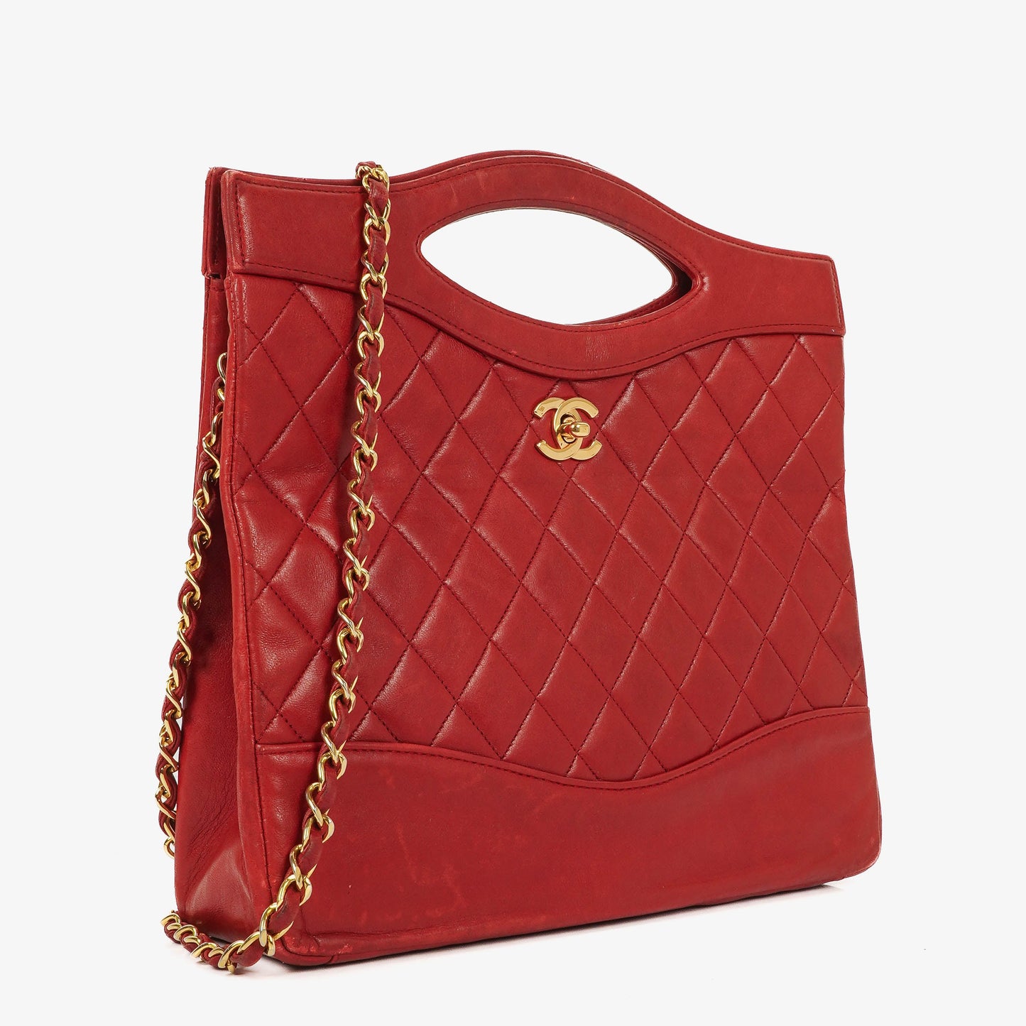 Chanel Vintage Shopping Tote Small aus rotem Lammleder