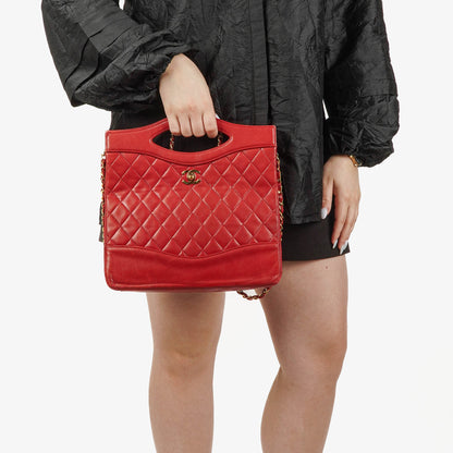 Chanel Vintage Shopping Tote Small aus rotem Lammleder