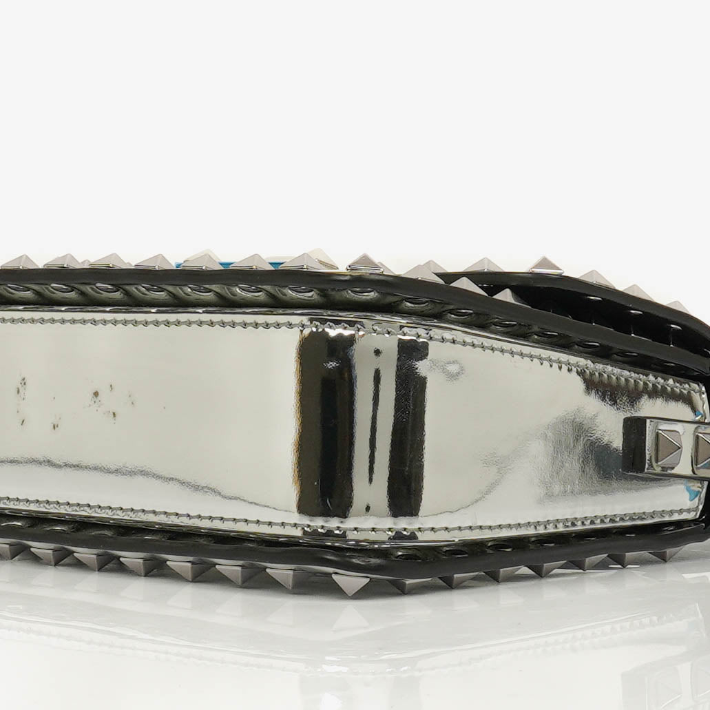 Valentino Garavani kleine Rockstud Schultertasche aus silbernem Spiegel-Kalbsleder