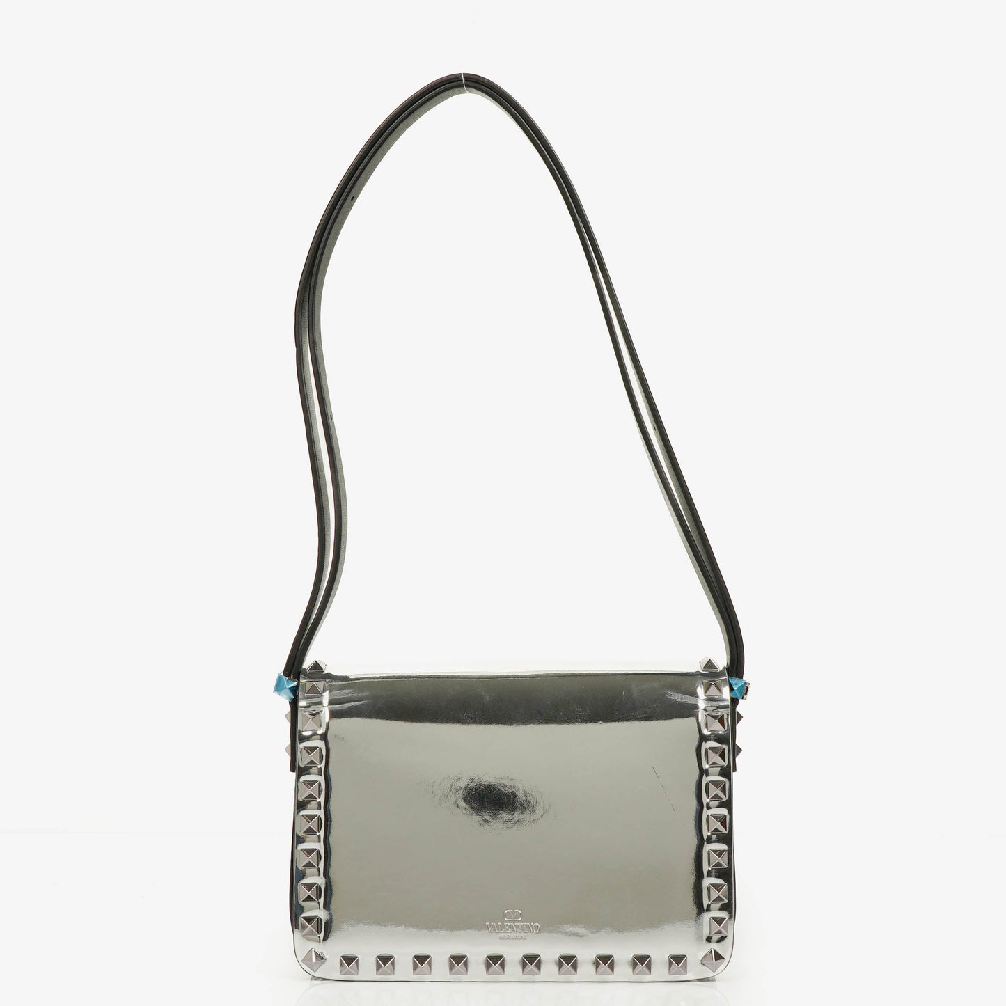 Valentino Garavani kleine Rockstud Schultertasche aus silbernem Spiegel-Kalbsleder