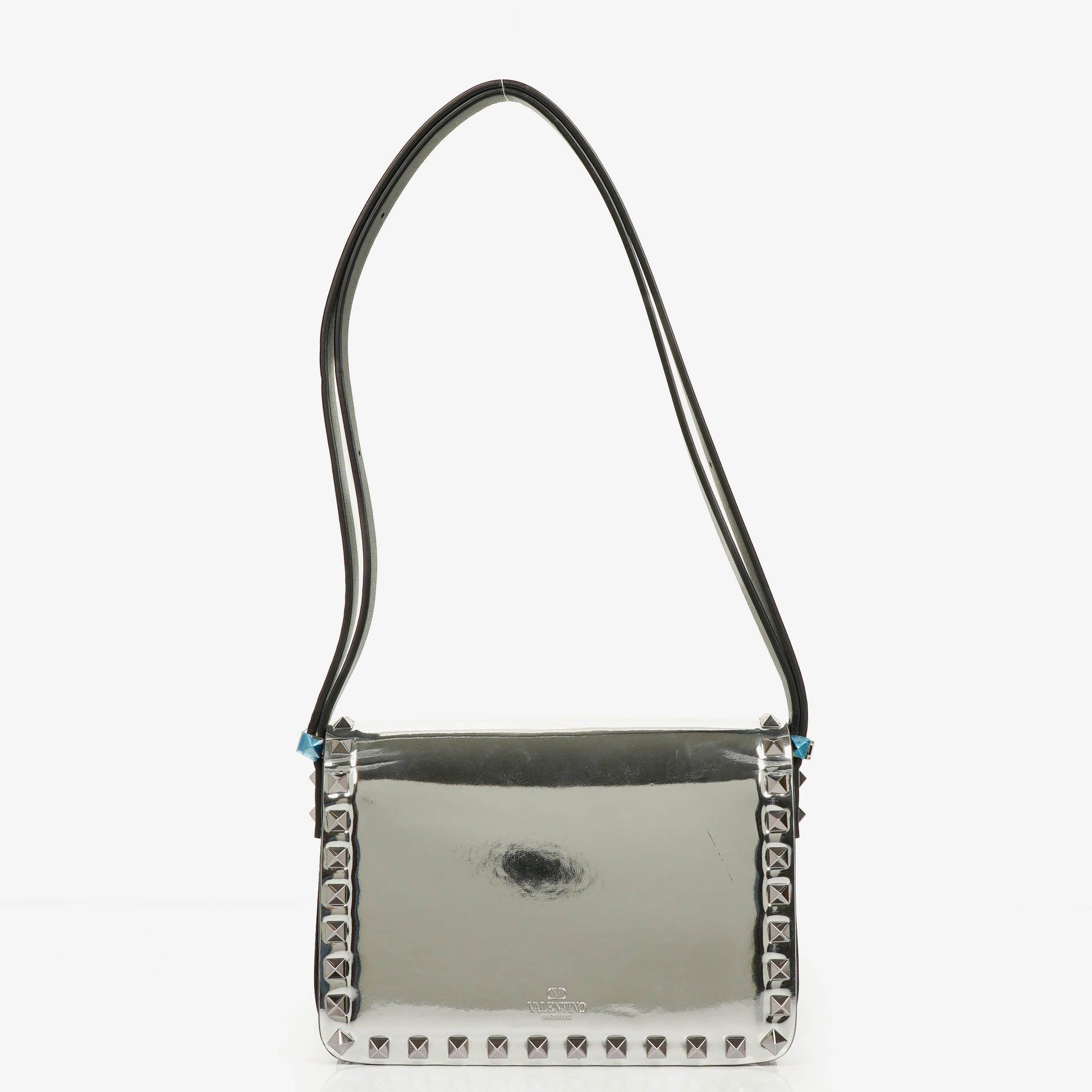 Valentino Garavani kleine Rockstud Schultertasche aus silbernem Spiegel-Kalbsleder