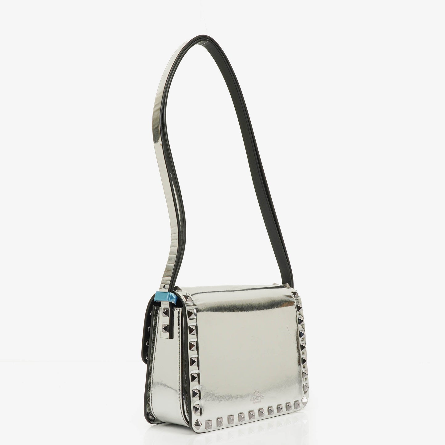 Valentino Garavani kleine Rockstud Schultertasche aus silbernem Spiegel-Kalbsleder