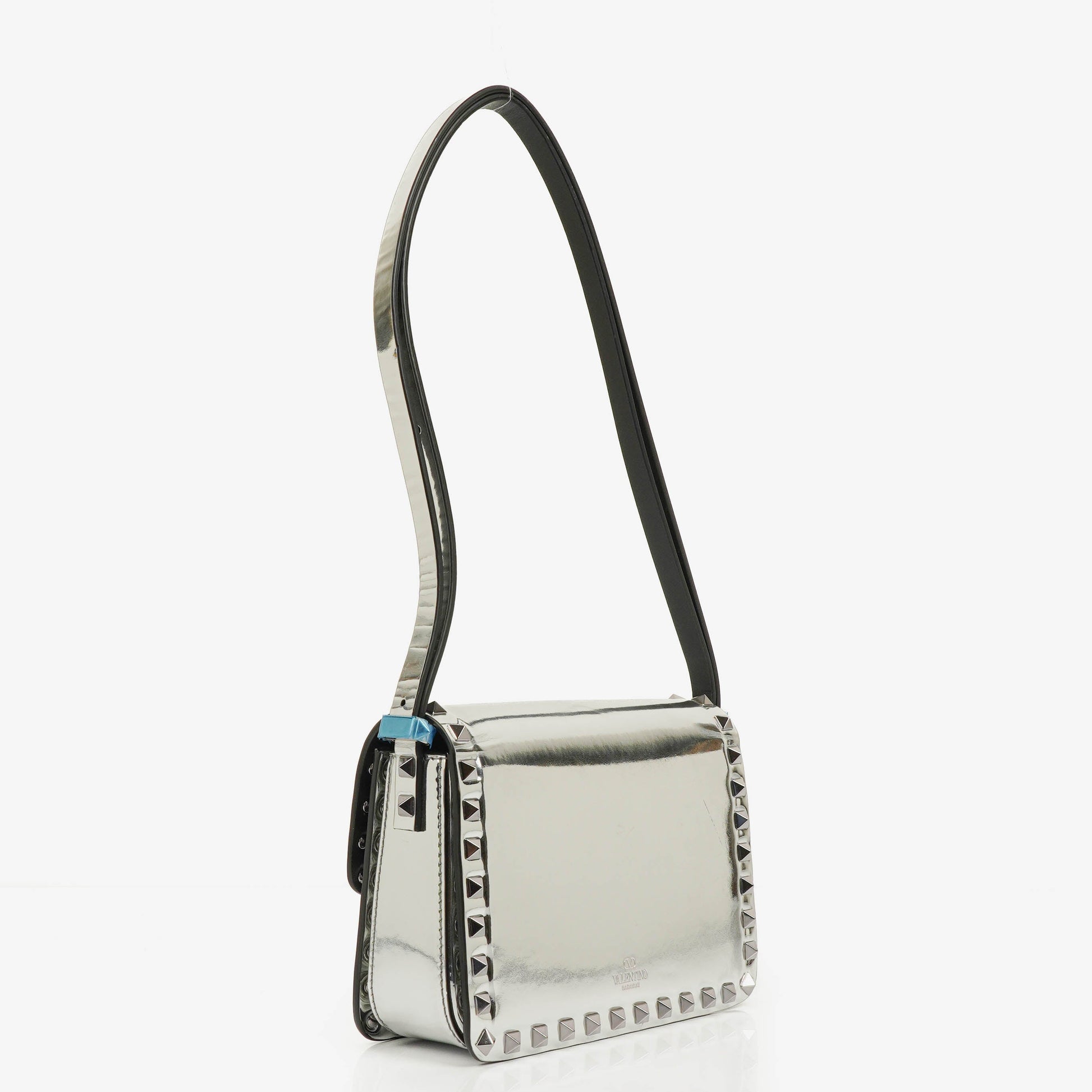 Valentino Garavani kleine Rockstud Schultertasche aus silbernem Spiegel-Kalbsleder