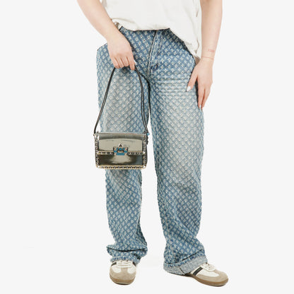 Valentino Garavani kleine Rockstud Schultertasche aus silbernem Spiegel-Kalbsleder
